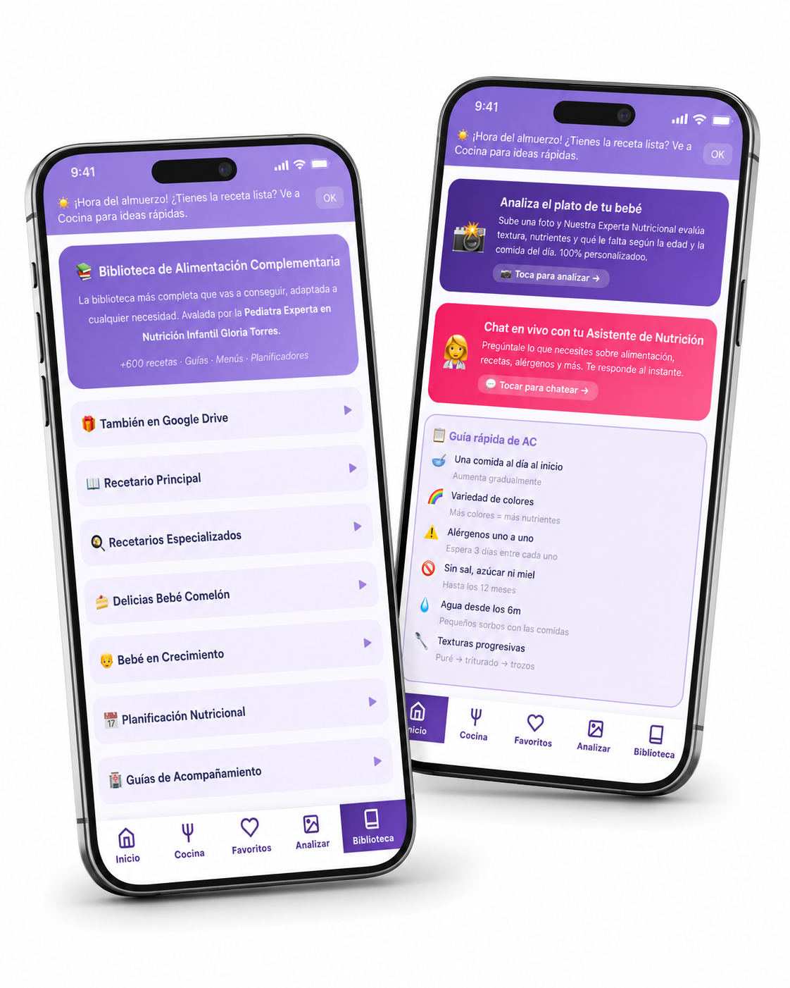 Vista de la App Bebé Comelón en el celular